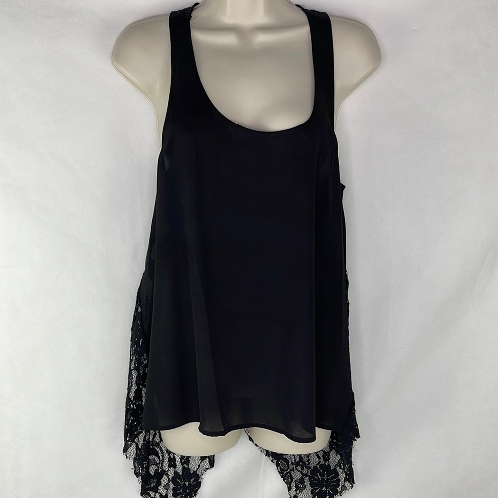 BB Dakota Black Lace Back Asymmetrical Hem Tank Style Top